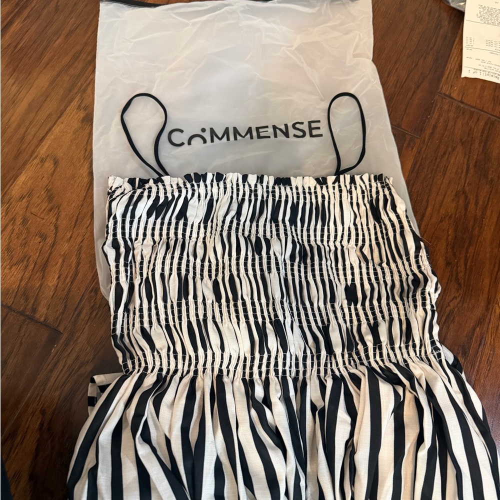 Commense Black and White Striped Dress